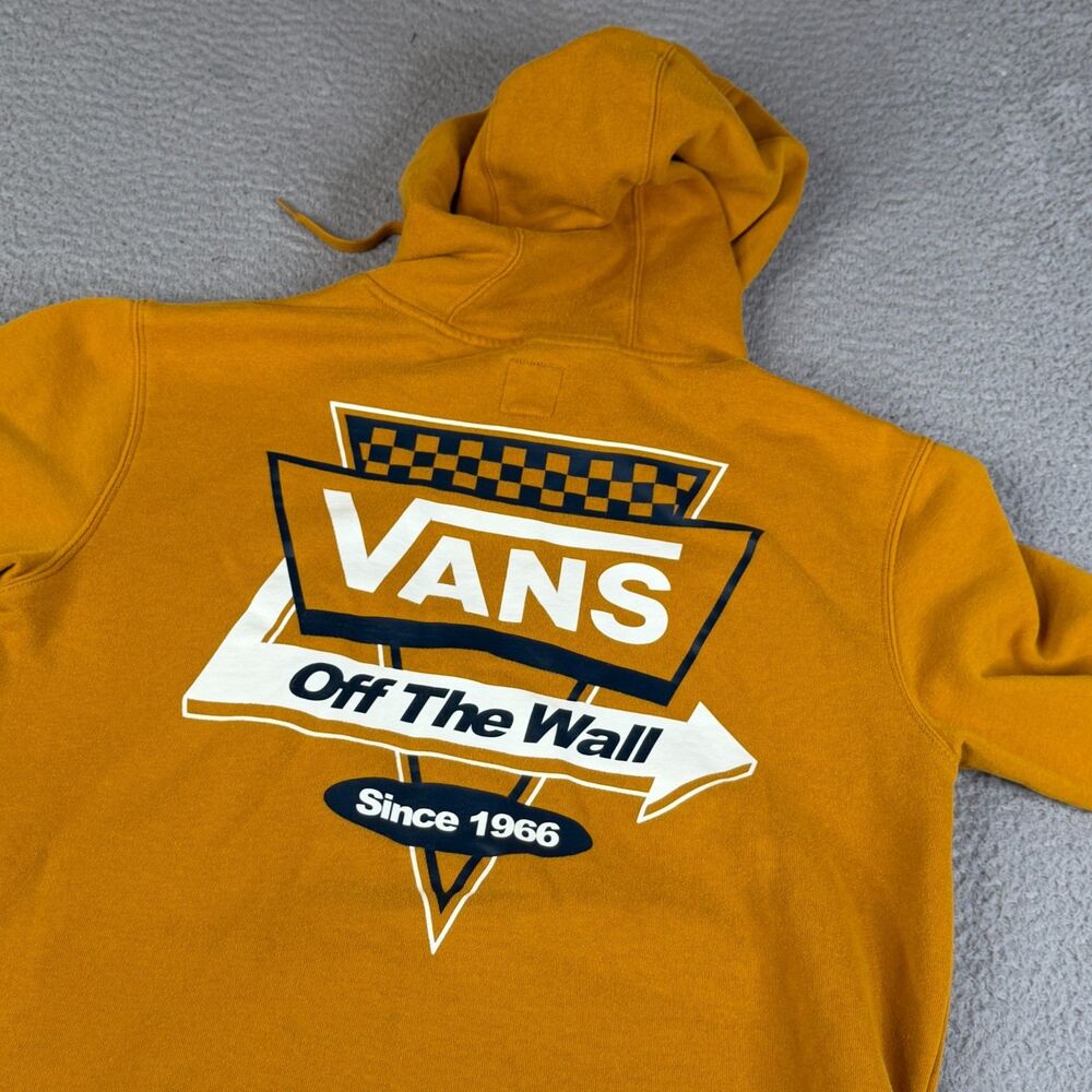 VANS Hoodie Mens S Mustard Yellow Checkerboard Pullover Sweater Streetwear Skate